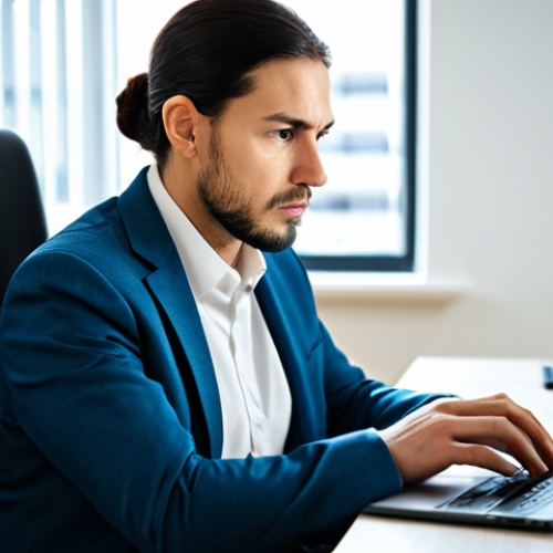 A focused professional, gender-neutral, in a modern, well-lit home office, looking intently at a laptop screen. The person is dressed in a modest business suit, fully clothed, and appears to be concentrating on information displayed on the screen, possibly results or official data. The background is blurred slightly, emphasizing the subject and the screen. safe for work, appropriate content, professional dress, perfect anatomy, correct proportions, natural pose, well-formed hands, proper finger count, natural body proportions, professional photography, high resolution, natural lighting, realistic.