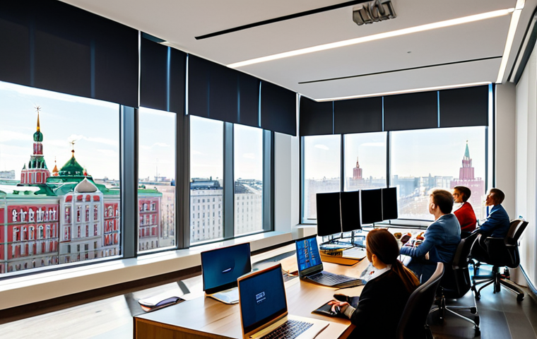 Modernizing the Civil Service**
A bright, modern office environment in Moscow. A diverse group of young professionals are participating in an online training session on their laptops, focusing on digital government services. Sunlight streams through large windows overlooking a bustling city street. A graph displaying increasing efficiency metrics is subtly visible on a screen in the background. fully clothed, appropriate attire, safe for work, perfect anatomy, natural proportions, professional photography, high quality, professional, modest, family-friendly.
**