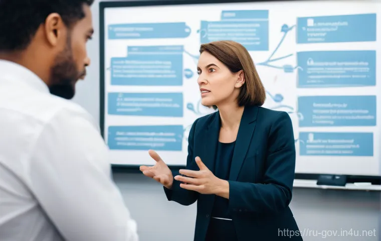 공무원 조직 내 갈등 관리의 성공 사례 - **Prompt:** A dynamic meeting scene in a brightly lit, modern government office. Focus on a diverse ...