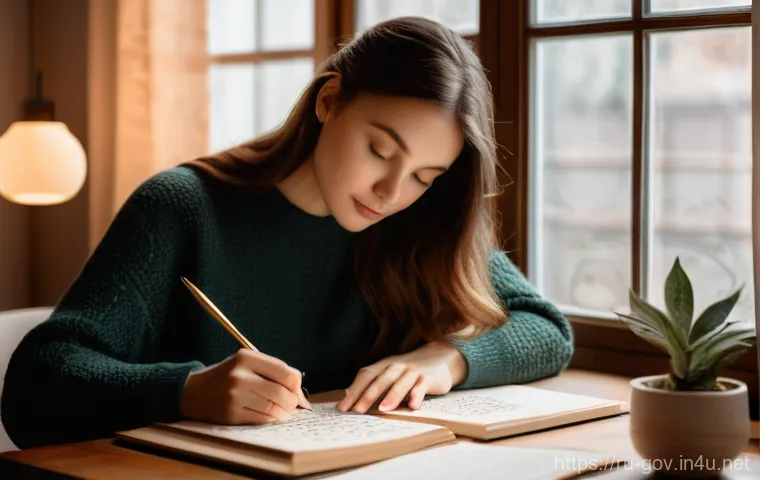 공무원 생활을 풍요롭게 만드는 추천 활동 - **Prompt 1: Rediscovering Artistic Passion**
A serene Russian woman, in her late 30s, is engross...