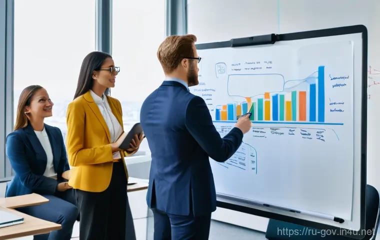 공무원 시험 출제 경향 분석 - **A vibrant, modern government office scene.** A diverse group of civil servants, men and women of v...