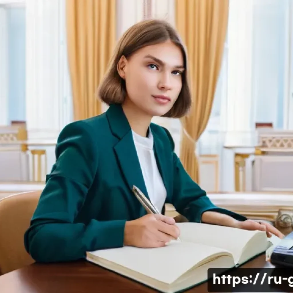 국가공무원 자격 시험 지원 절차 - **Prompt:** A focused and ambitious young Russian woman, approximately 22 years old, sits at a clean...