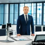공무원 시험과 관련된 정책 변화 - **A Dynamic Russian Civil Servant in a Modernized Office**
A wide shot of a mid-career Russian m...