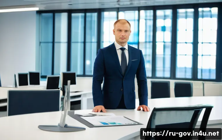 공무원 시험과 관련된 정책 변화 - **A Dynamic Russian Civil Servant in a Modernized Office**
A wide shot of a mid-career Russian m...