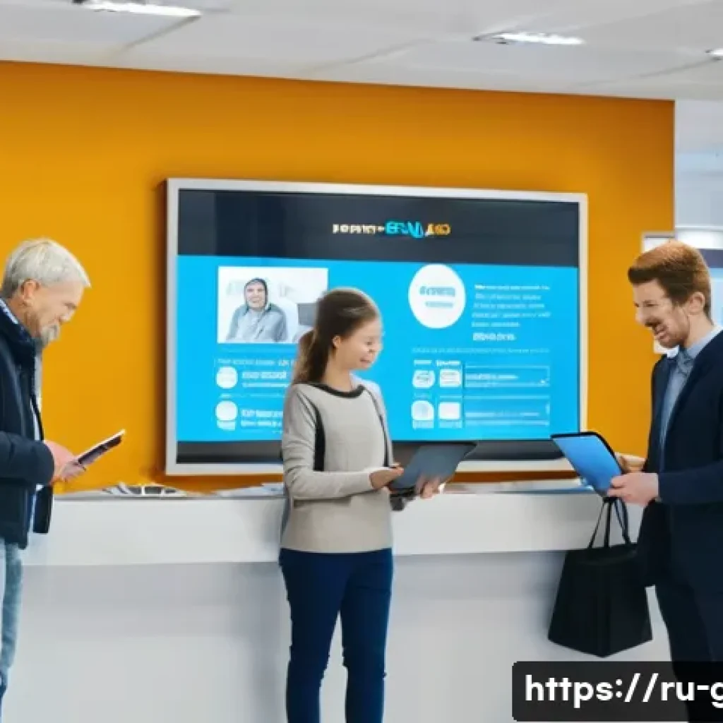 국가공무원 채용 트렌드 분석 - **Prompt:** A dynamic, wide shot of a modern, brightly lit Russian Multifunctional Center (MFC), bus...