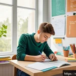 Home 19 국가공무원 시험 중점 과목 학습법 - A cozy, well-organized study room bathed in natural light from a large window, featuring a modern er...