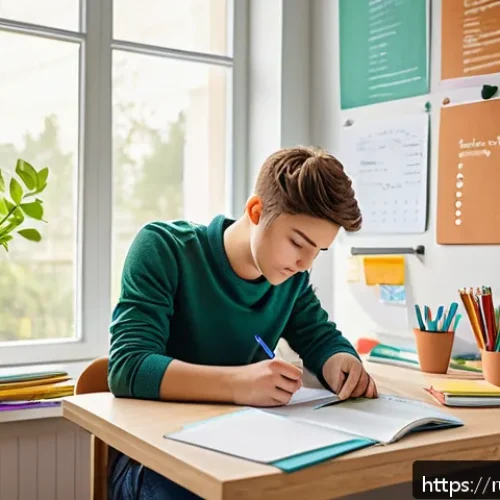 Home 31 국가공무원 시험 중점 과목 학습법 - A cozy, well-organized study room bathed in natural light from a large window, featuring a modern er...