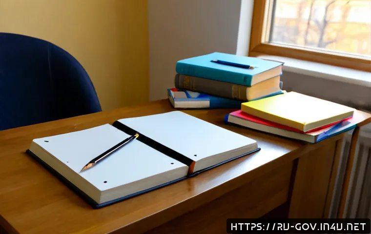 공무원 시험 대비를 위한 추천 학습법 - Photorealistic Russian civil service exam preparation scene, focused adult student studying at a tid...