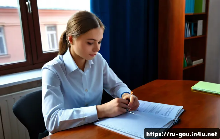 공무원 시험과 직무 선택의 주요 기준 - Photorealistic Russian civil service exam preparation scene, focused young adult seated at a clean w...