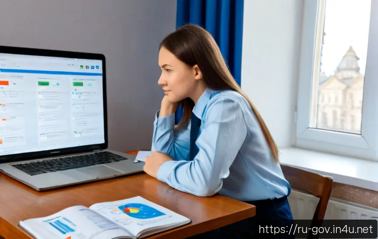 Home 17 공무원 시험 준비 중 유용한 자료 사이트 - Photorealistic Russian civil service exam candidate studying at a tidy home desk, laptop displaying ...