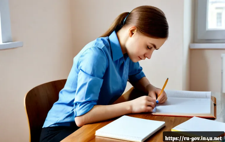 공무원 시험 초보자를 위한 가이드 - Photorealistic beginner-friendly civil service exam preparation scene in Russia, a focused young adu...